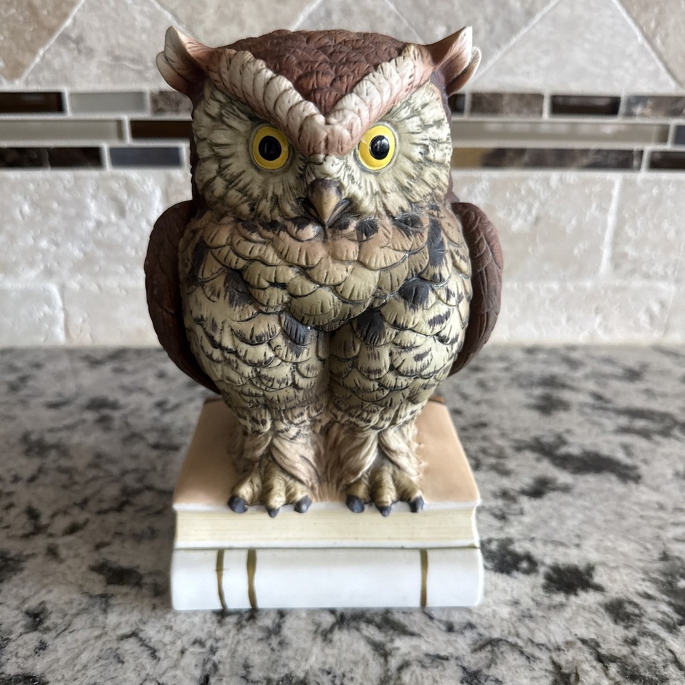 Vintage Great Horned Owl By Andrea Sadek Perched on Books Ceramic 8" Japan